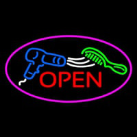 Oval Open Dryer And Comb Logo Hair Neon Sign