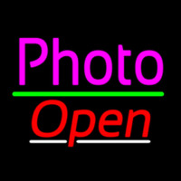 Pink Cursive Photo With Open 3 Neon Sign