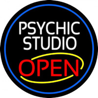 Psychic Studio Red Open Blue Border Neon Sign