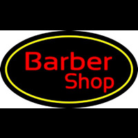 Red Barber Shop Oval Yellow Border Neon Sign