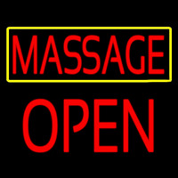 Red Massage Yellow Border Block Open Neon Sign