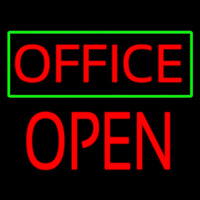 Red Office Green Border Block Open Neon Sign