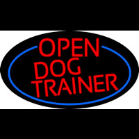 Red Open Dog Trainer Oval With Blue Border Neon Sign