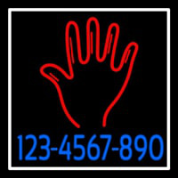 Red Palm Blue Phone Number White Border Neon Sign