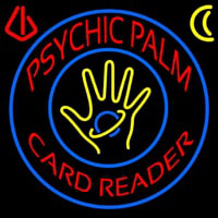 Red Psychic Palm Card Reader Blue Circle Neon Sign