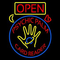 Red Psychic Palm Card Reader Open And Logo Neon Sign