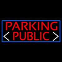 Red Public Parking And Arrow With Blue Border Neon Sign