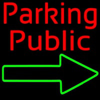 Red Public Parking With Arrow Neon Sign