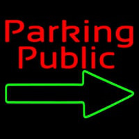 Red Public Parking With Arrow Neon Sign