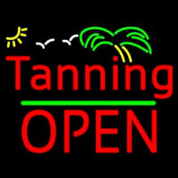 Red Tanning Block Open Palm Tree Neon Sign