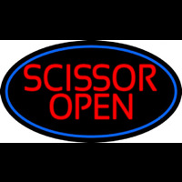 Scissor Open With Blue Border Neon Sign