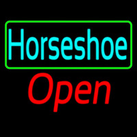 Turquoise Horseshoe Open With Border Neon Sign