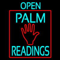 Turquoise Open Palm Readings Red Border Neon Sign