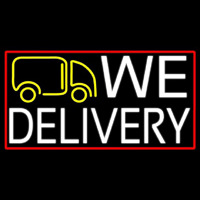 We Deliver Van With Red Border Neon Sign