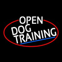 White Open Dog Training Oval With Red Border Neon Sign