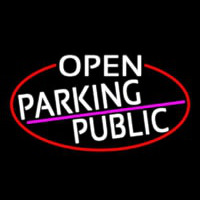 White Open Parking Public Oval With Red Border Neon Sign