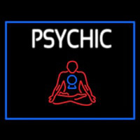 White Psychic Logo With Blue Border Neon Sign