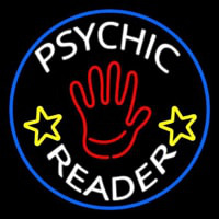 White Psychic Reader With Red Palm Blue Circle Neon Sign