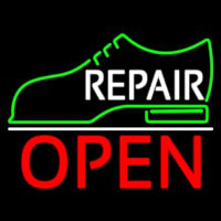 White Repair Shoe Logo Open Neon Sign