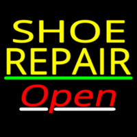 Yellow Shoe Repair Open With Green Line Neon Sign