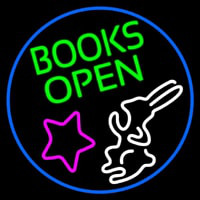 Green Books With Rabbit Logo Open Neon Sign